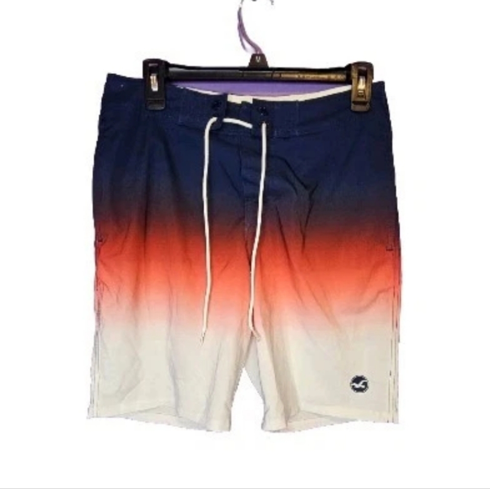 Hollister Mens Board Shorts Ombre Red Blue White Size 28